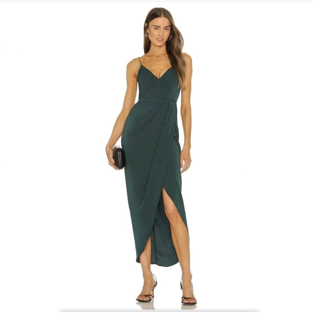 Shona Joy Revolve Cocktail Draped Dress In Seaweed Dark Green